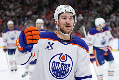 Edmonton Oilers forward Andrew Mangiapane celebrates a goal